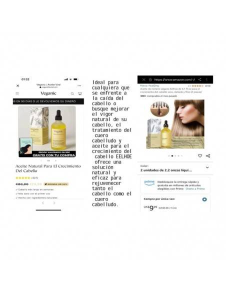 ACEITE ESENCIAL CAPILAR VEGANO FORTALECEDOR & CRECIMIENTO 60ML - EELHOE
