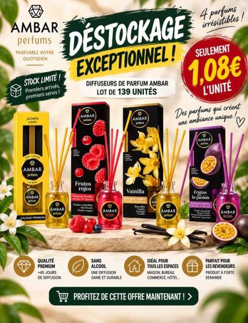 Lot de 139 unités - Déstockage Diffuseurs de Parfum AMBAR 30 ml