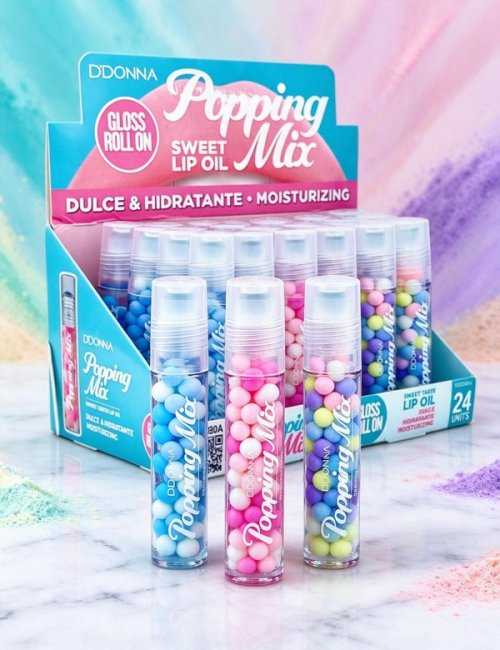 Pack 24 Lip Oil Gloss Poudré Doux D'DONNA effet 3D hydratant